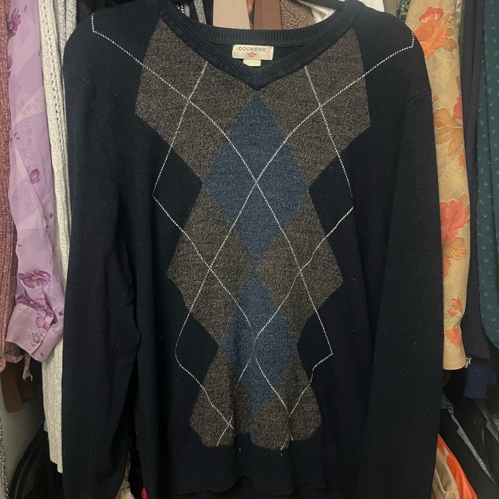 Dockers Men's Argyle Sweater - Black and Gray